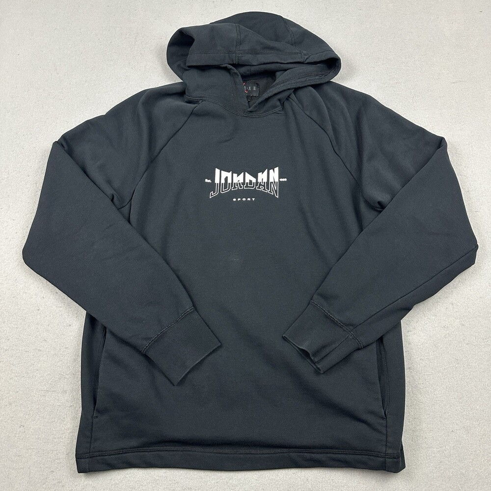 Jordan Hoodie Men Large Black Graphic Jumpman Sweatshirt Pullover Pockets L *